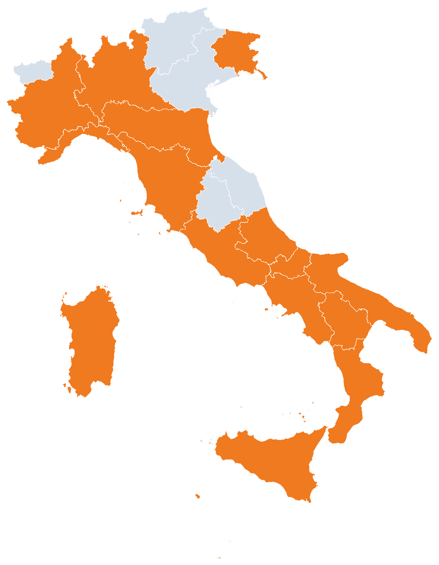 Mappa delle regioni italiane in cui opera Tecnologica Service